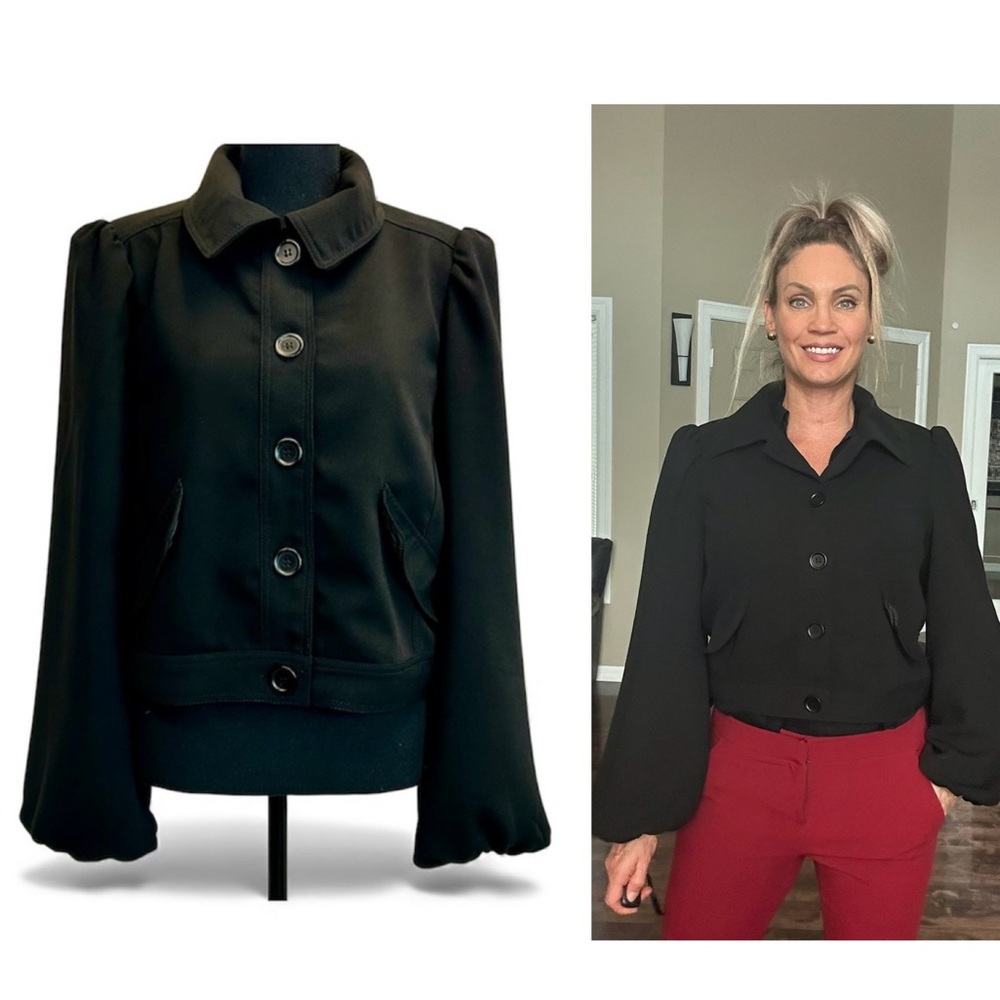 Max Studio black button down balloon sleeve blazer jacket Sz L NWT classy
